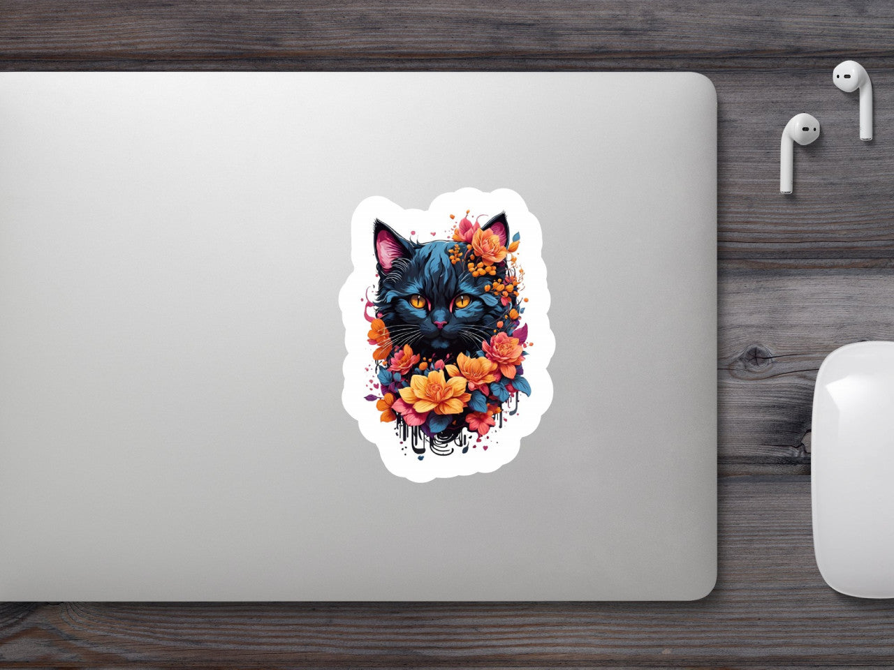 Set 3 bucati, Sticker decorativ, Pisica cu ghirlanda, Rezistent la apa, NO1930, 6 cm, Multicolor