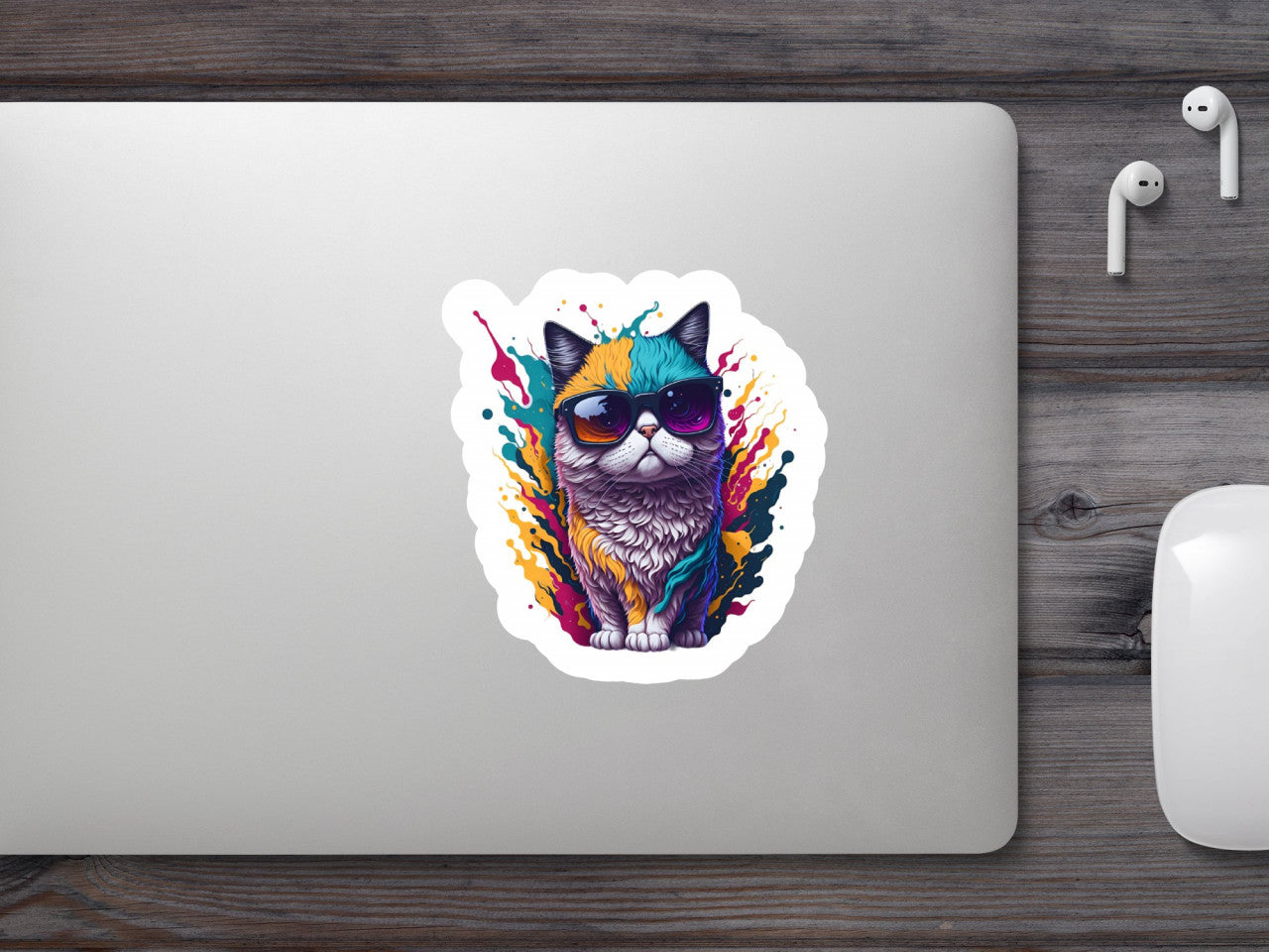 Set 3 bucati, Sticker decorativ, Pisica cu ochelari de soare, Rezistent la apa, NO1596, 6 cm, Multicolor