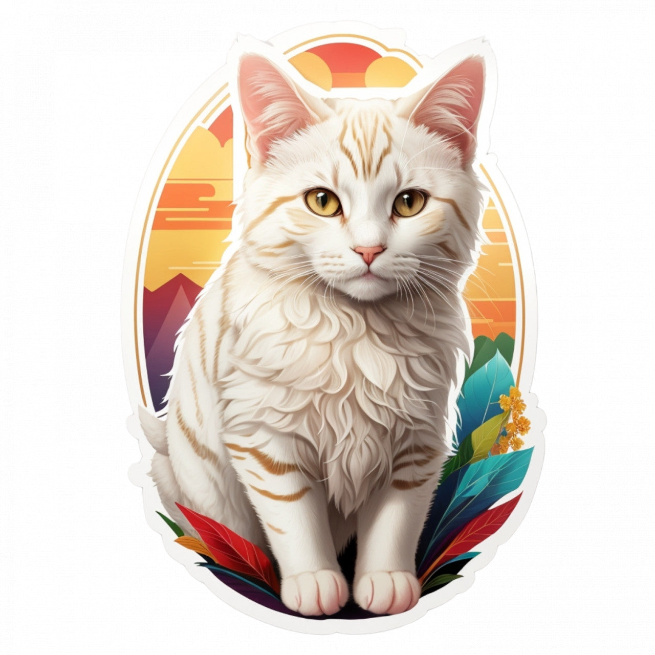 Set 3 bucati, Sticker decorativ, Pisica Khao manee, Rezistent la apa, NO764, 6 cm, Multicolor