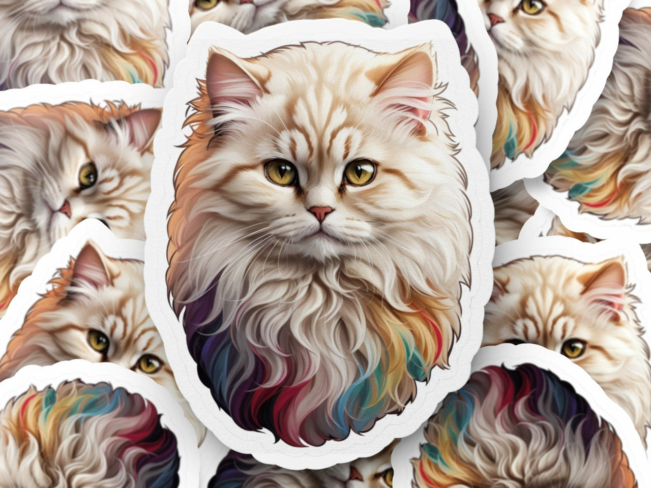 Set 3 bucati, Sticker decorativ, Pisica persana, Rezistent la apa, NO1042, 6 cm, Multicolor