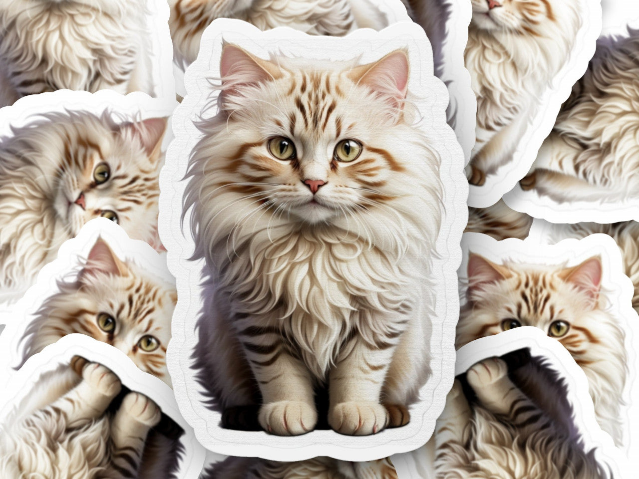 Set 3 bucati, Sticker decorativ, Pisica Ragamuffin, Rezistent la apa, NO1120, 6 cm, Multicolor