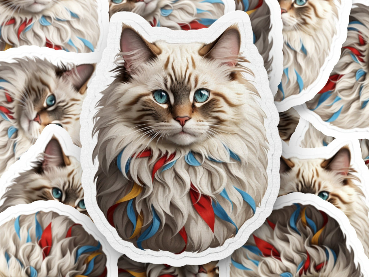 Set 3 bucati, Sticker decorativ, Pisica Ragamuffin, Rezistent la apa, NO1121, 6 cm, Multicolor