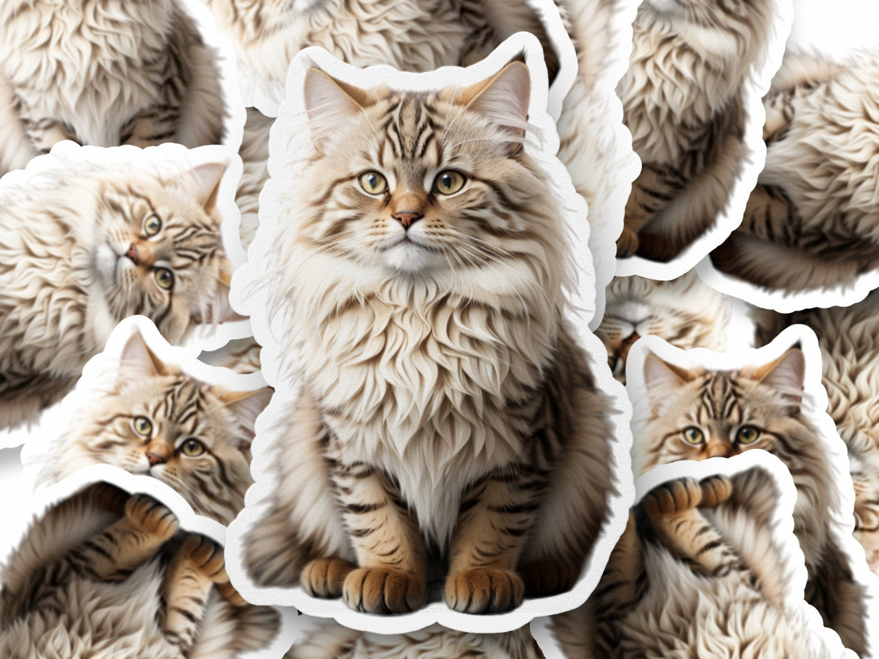 Set 3 bucati, Sticker decorativ, Pisica siberiana, Rezistent la apa, NO1223, 6 cm, Multicolor