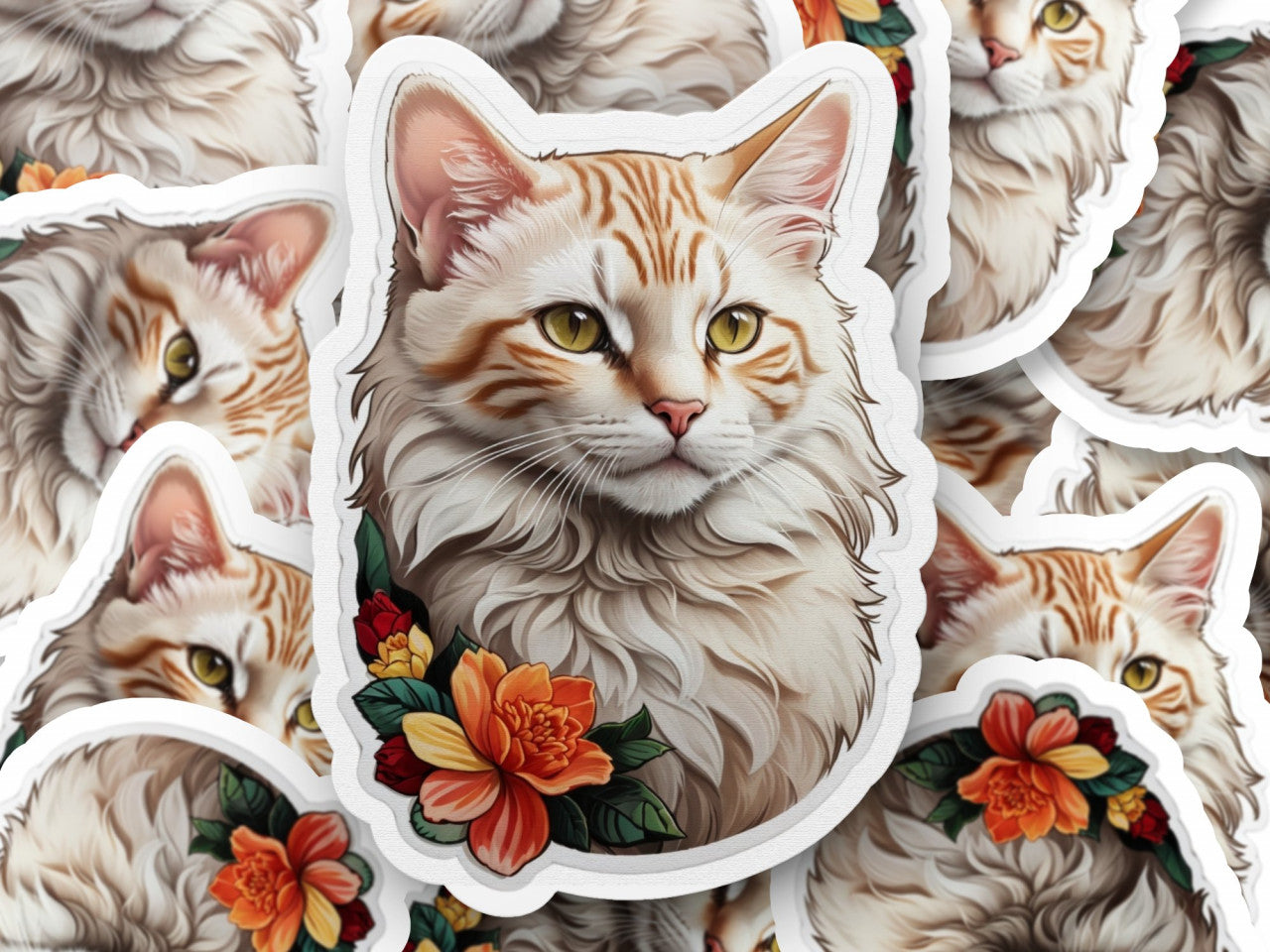 Set 3 bucati, Sticker decorativ, Pisica Singapura, Rezistent la apa, NO1235, 6 cm, Multicolor