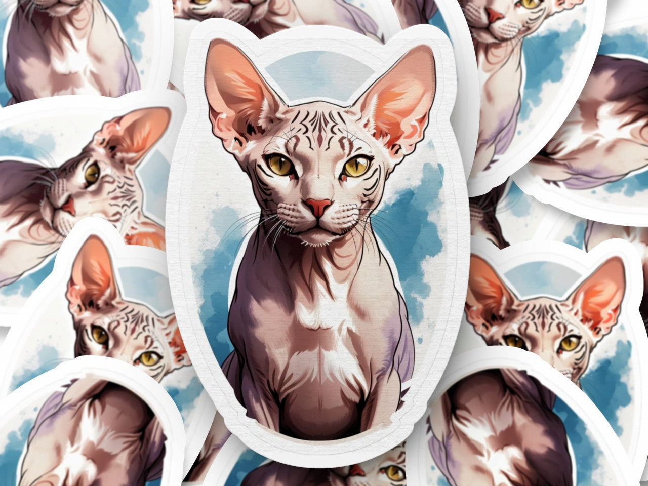 Set 3 bucati, Sticker decorativ, Pisica Sphynx, Rezistent la apa, NO1256, 6 cm, Multicolor