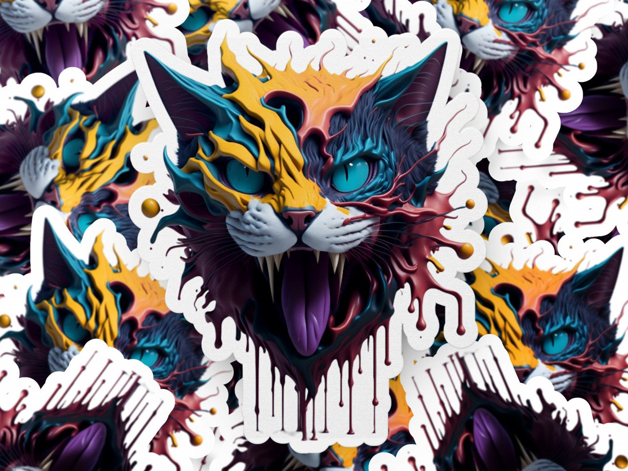 Set 3 bucati, Sticker decorativ, Pisica suparata, Rezistent la apa, NO1439, 6 cm, Multicolor