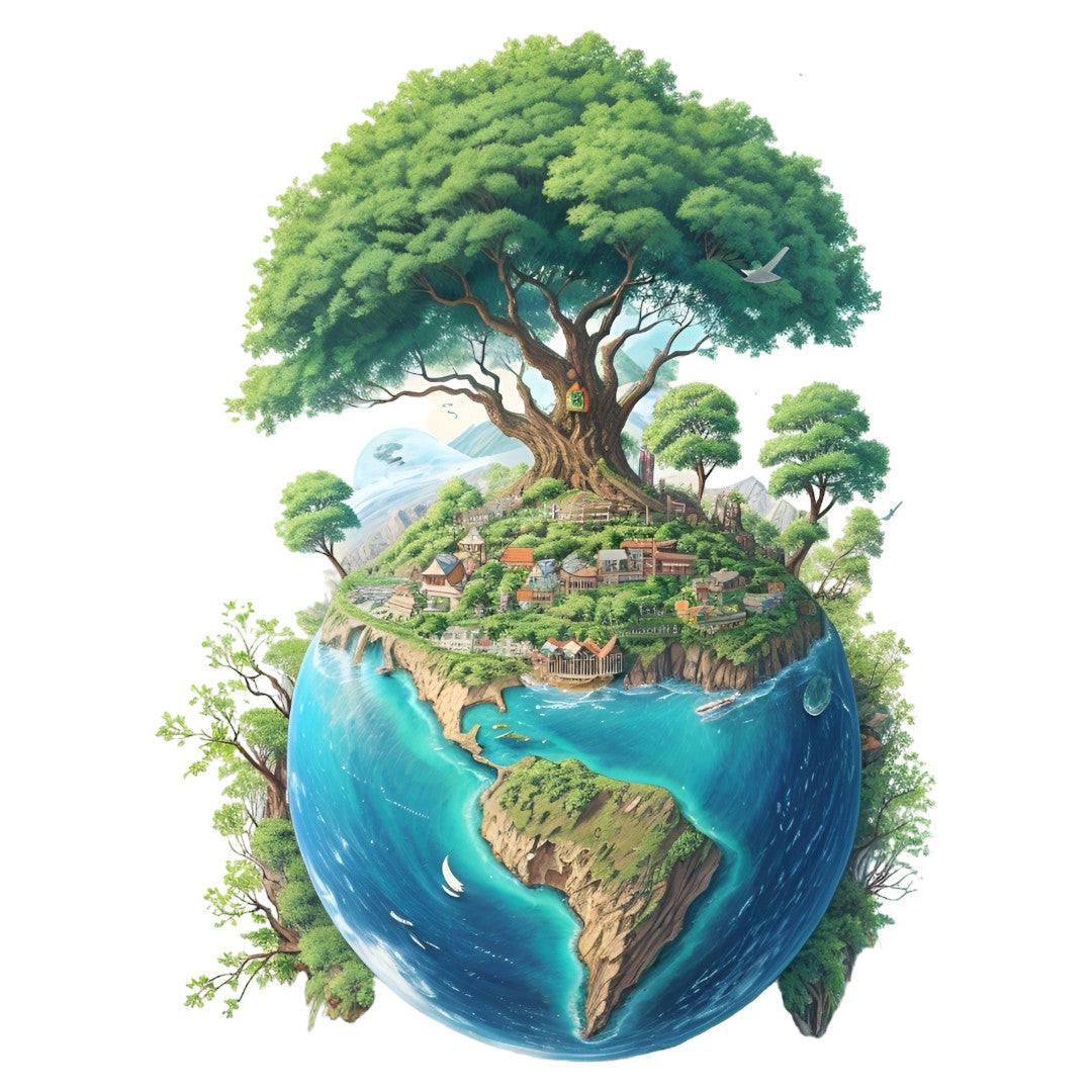 Set 3 bucati, Sticker decorativ, Planeta pamant cu jungla, Rezistent la apa, NO1977, 6 cm, Multicolor