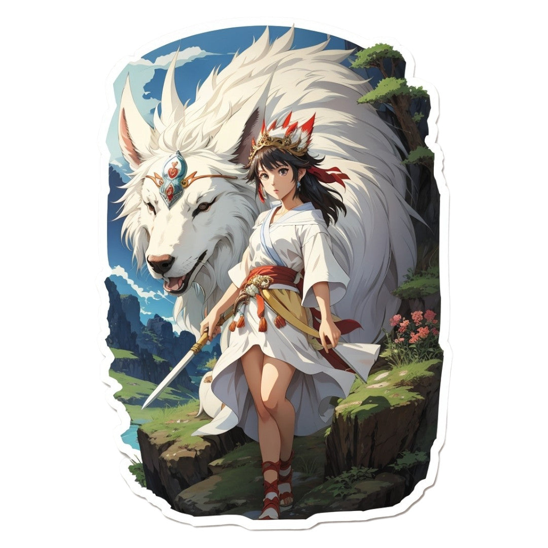 Set 3 bucati, Sticker decorativ, Printesa Mononoke cu lupul si sabia, Rezistent la apa, NO2155, 6 cm, Multicolor