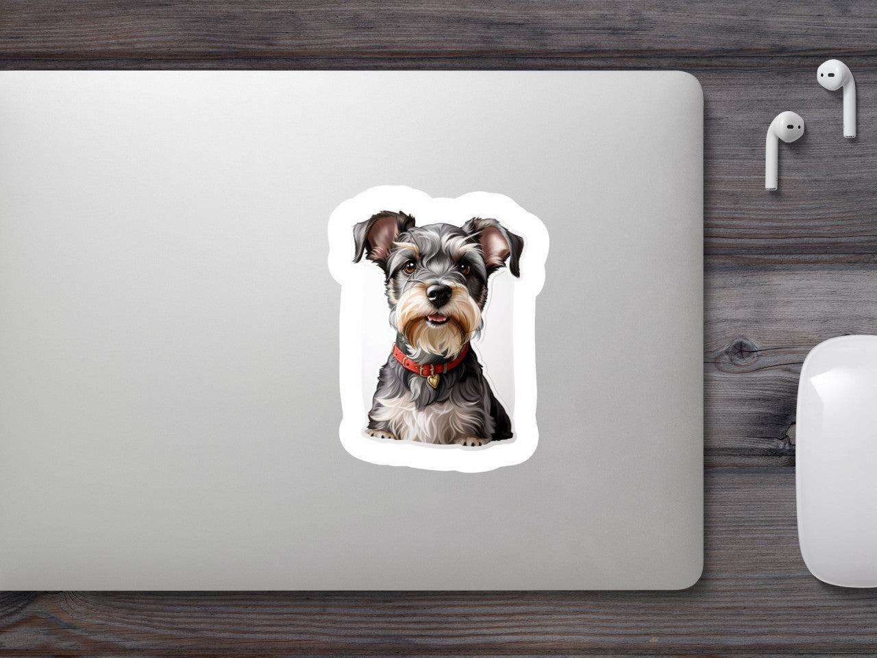 Set 3 bucati, Sticker decorativ, Schnauzer pitic cu medalion, Rezistent la apa, NO906, 6 cm, Multicolor