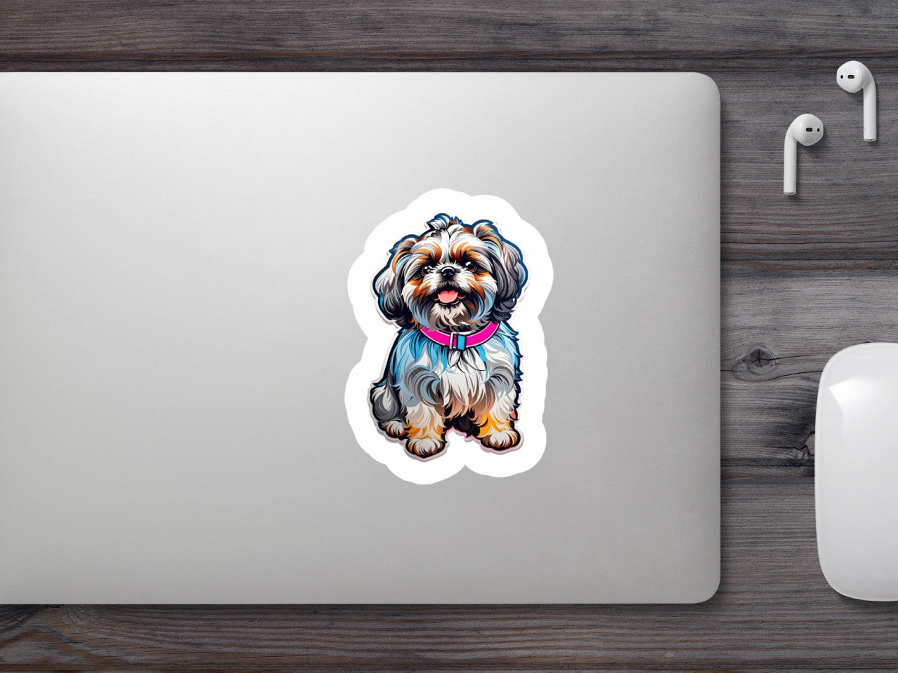 Set 3 bucati, Sticker decorativ, Shih Tzu buclat, Rezistent la apa, NO1842, 6 cm, Multicolor