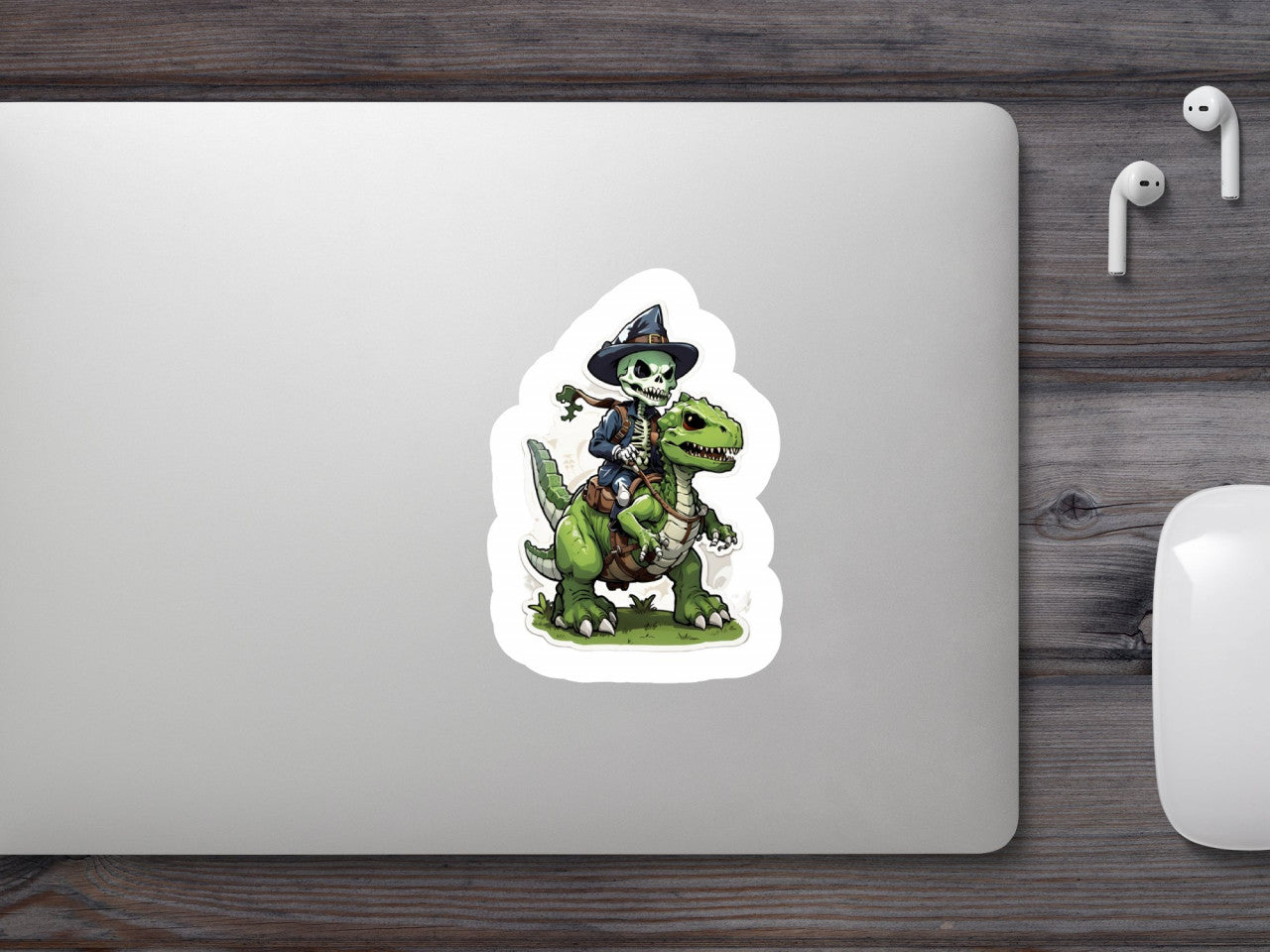 Set 3 bucati, Sticker decorativ, Skeleton pe dinozaur, Rezistent la apa, NO1679, 6 cm, Multicolor