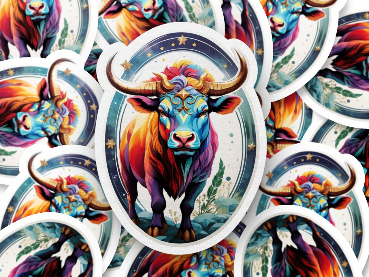 Set 3 bucati, Sticker decorativ, Taur simbol zodia taur, Rezistent la apa, NO1281, 6 cm, Multicolor