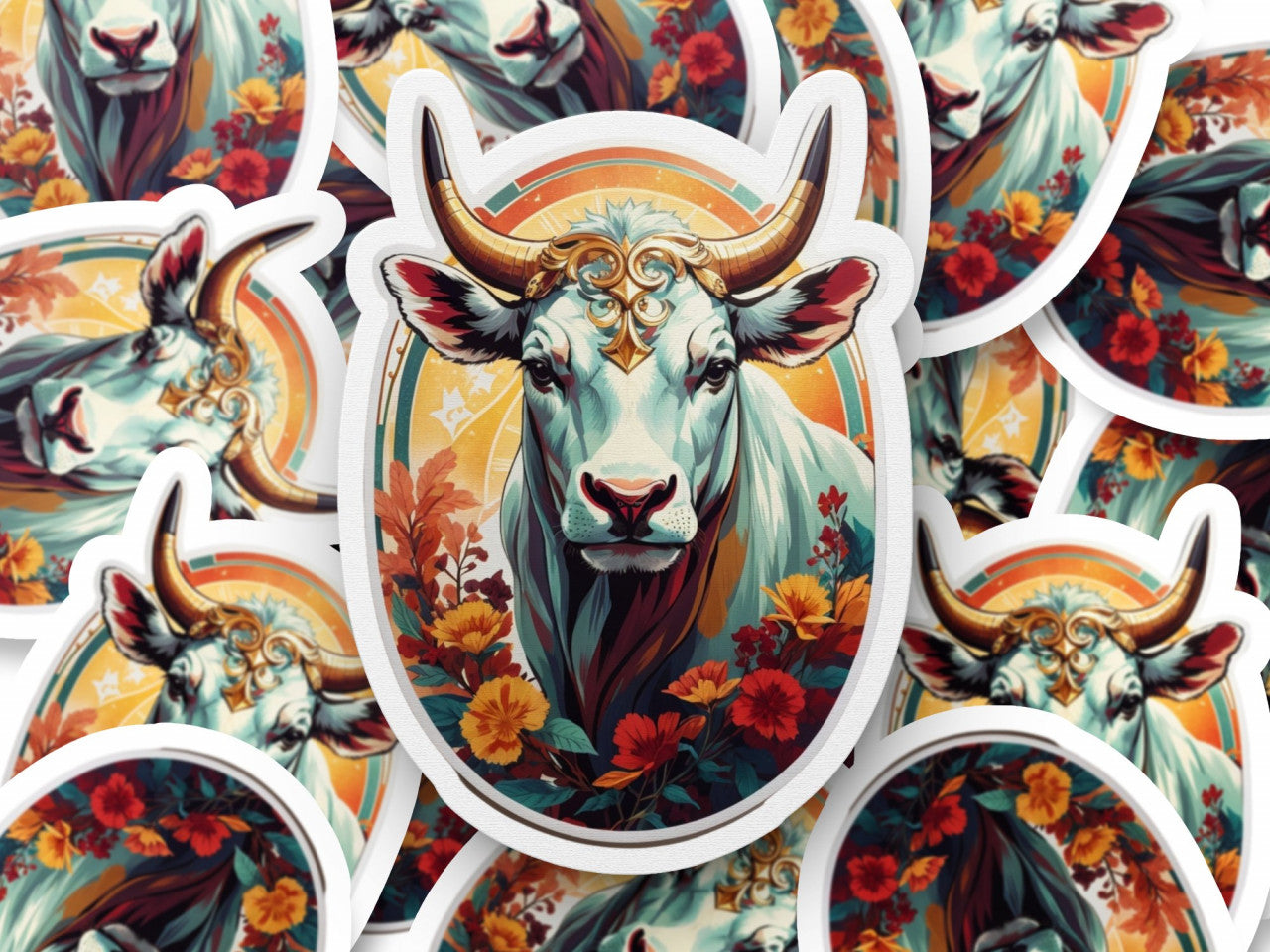 Set 3 bucati, Sticker decorativ, Taur simbol zodia taur, Rezistent la apa, NO1284, 6 cm, Multicolor