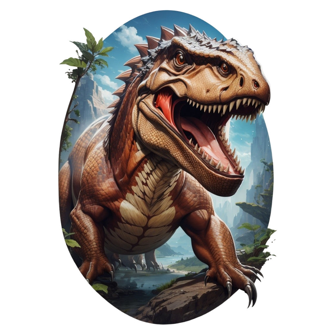 Set 3 bucati, Sticker decorativ, Tyrannosaurus rex in jungla, Rezistent la apa, NO2202, 6 cm, Multicolor