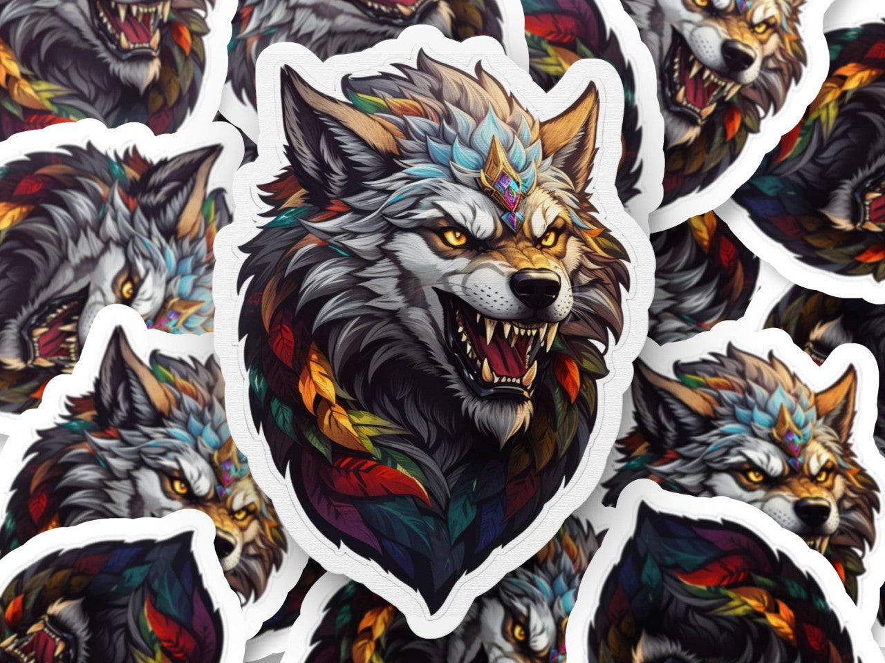 Set 3 bucati, Sticker decorativ, Varcolac cu colti, Rezistent la apa, NO1367, 6 cm, Multicolor