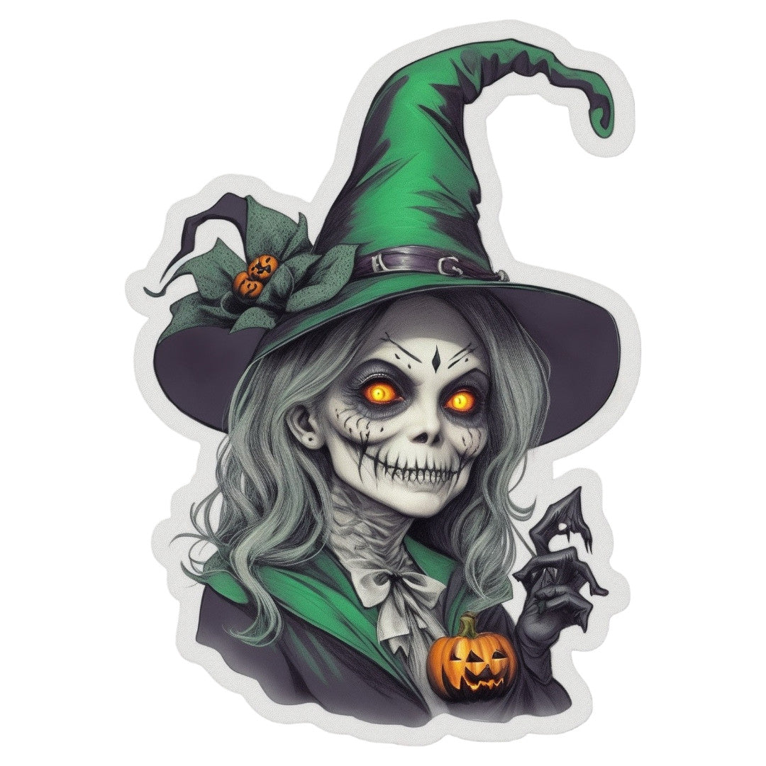 Set 3 bucati, Sticker decorativ, Vrajitoarea zombie de halloween, Rezistent la apa, NO1911, 6 cm, Multicolor