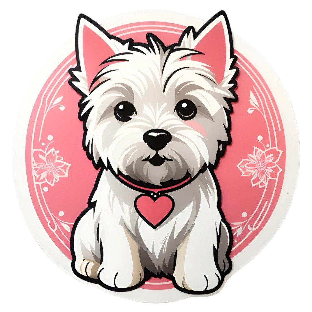 Set 3 bucati, Sticker decorativ, Westie cu medalion, Rezistent la apa, NO1970, 6 cm, Multicolor