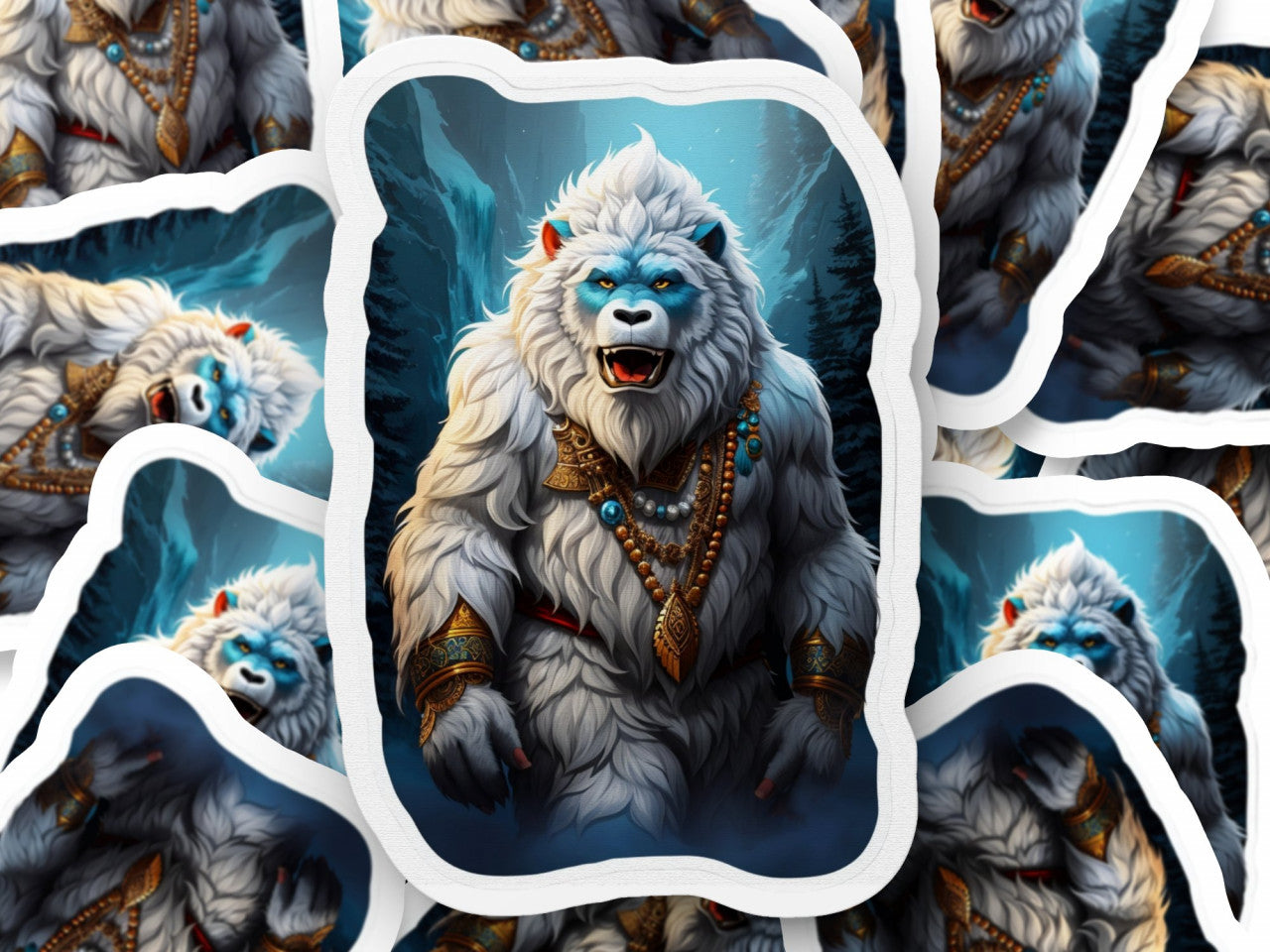 Set 3 bucati, Sticker decorativ, Yeti cu margele, Rezistent la apa, NO1392, 6 cm, Multicolor