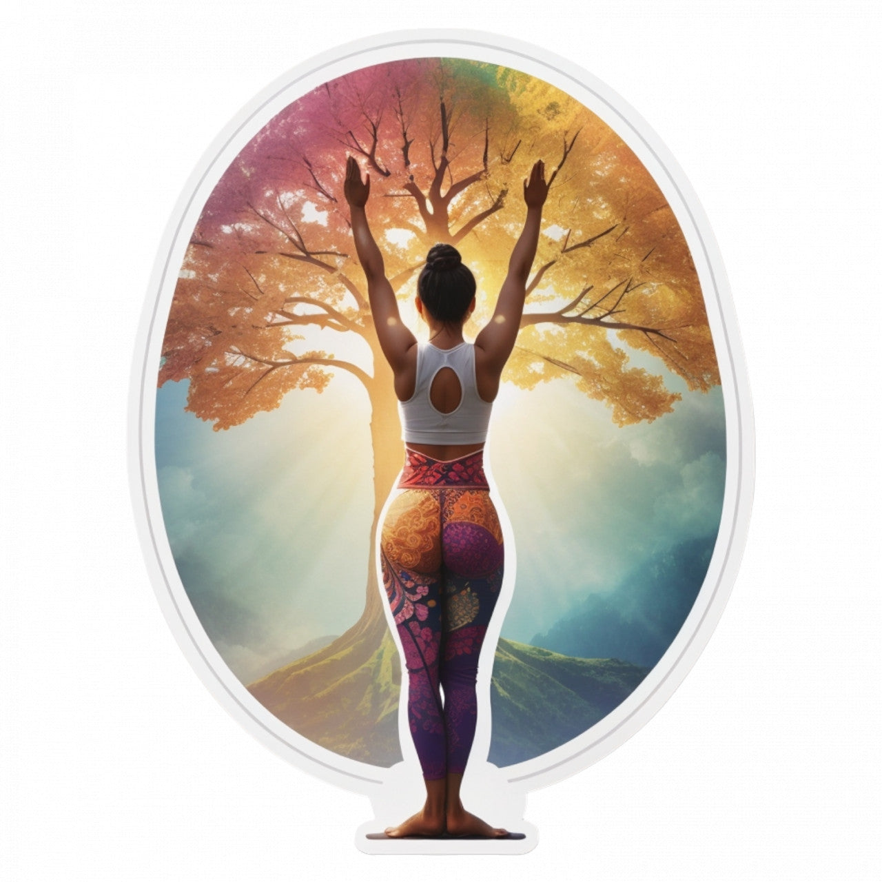 Set 3 bucati, Sticker decorativ, Yoga pozitia copacului, Rezistent la apa, NO1316, 6 cm, Multicolor