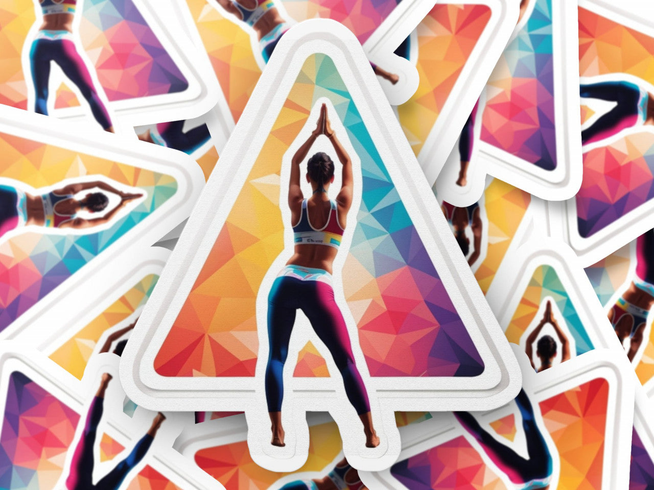 Set 3 bucati, Sticker decorativ, Yoga pozitia triunghi, Rezistent la apa, NO1318, 6 cm, Multicolor