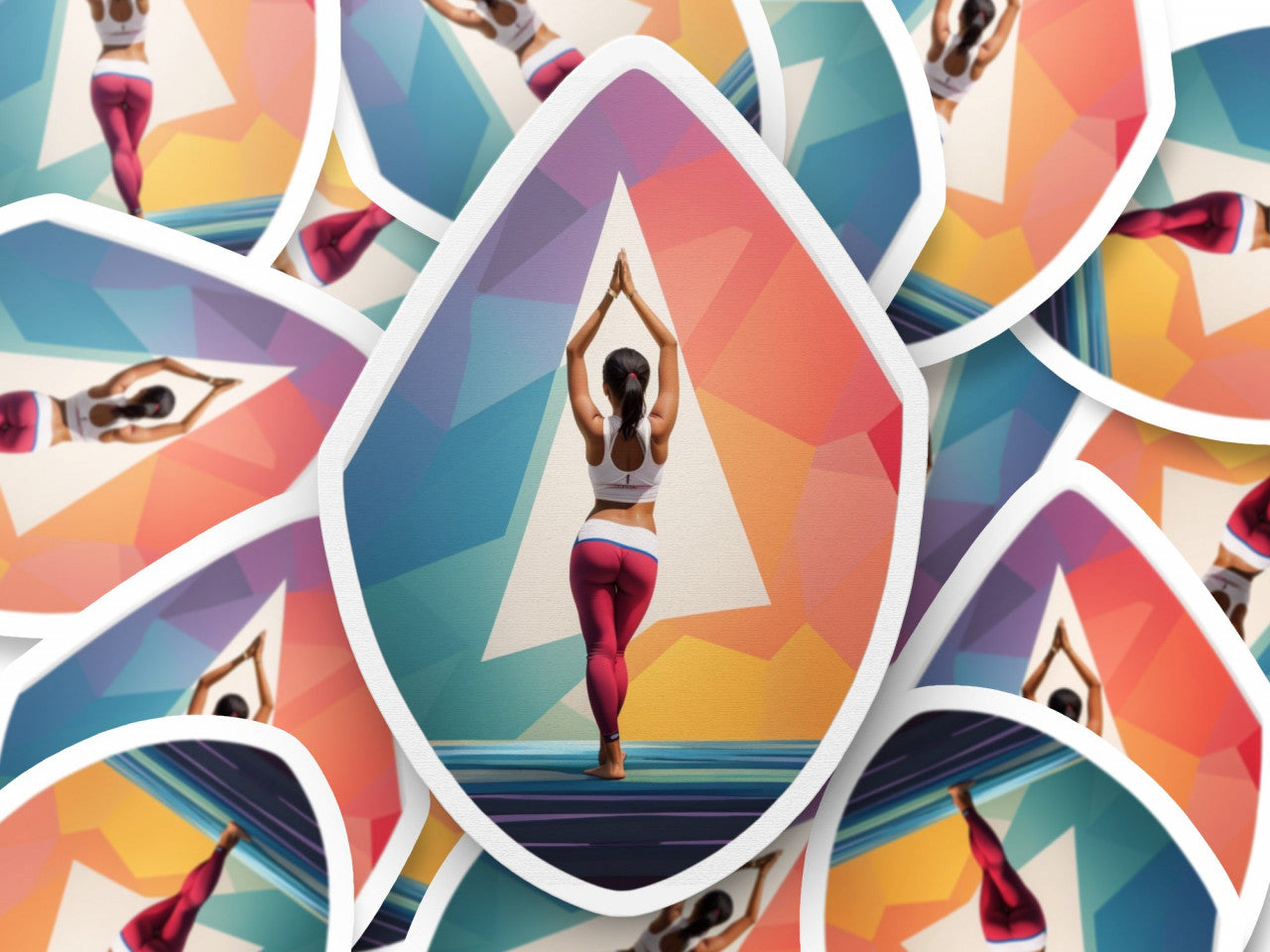 Set 3 bucati, Sticker decorativ, Yoga pozitia triunghi, Rezistent la apa, NO1319, 6 cm, Multicolor