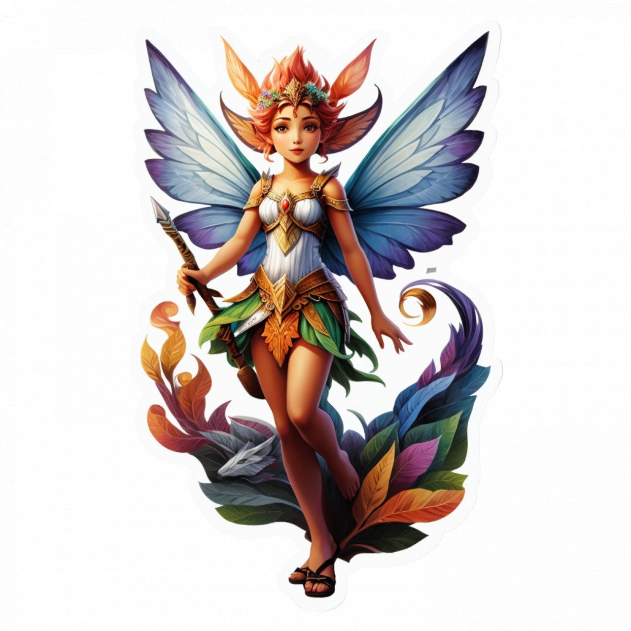 Set 3 bucati, Sticker decorativ, Zana Pixie cu toiag, Rezistent la apa, NO1079, 6 cm, Multicolor