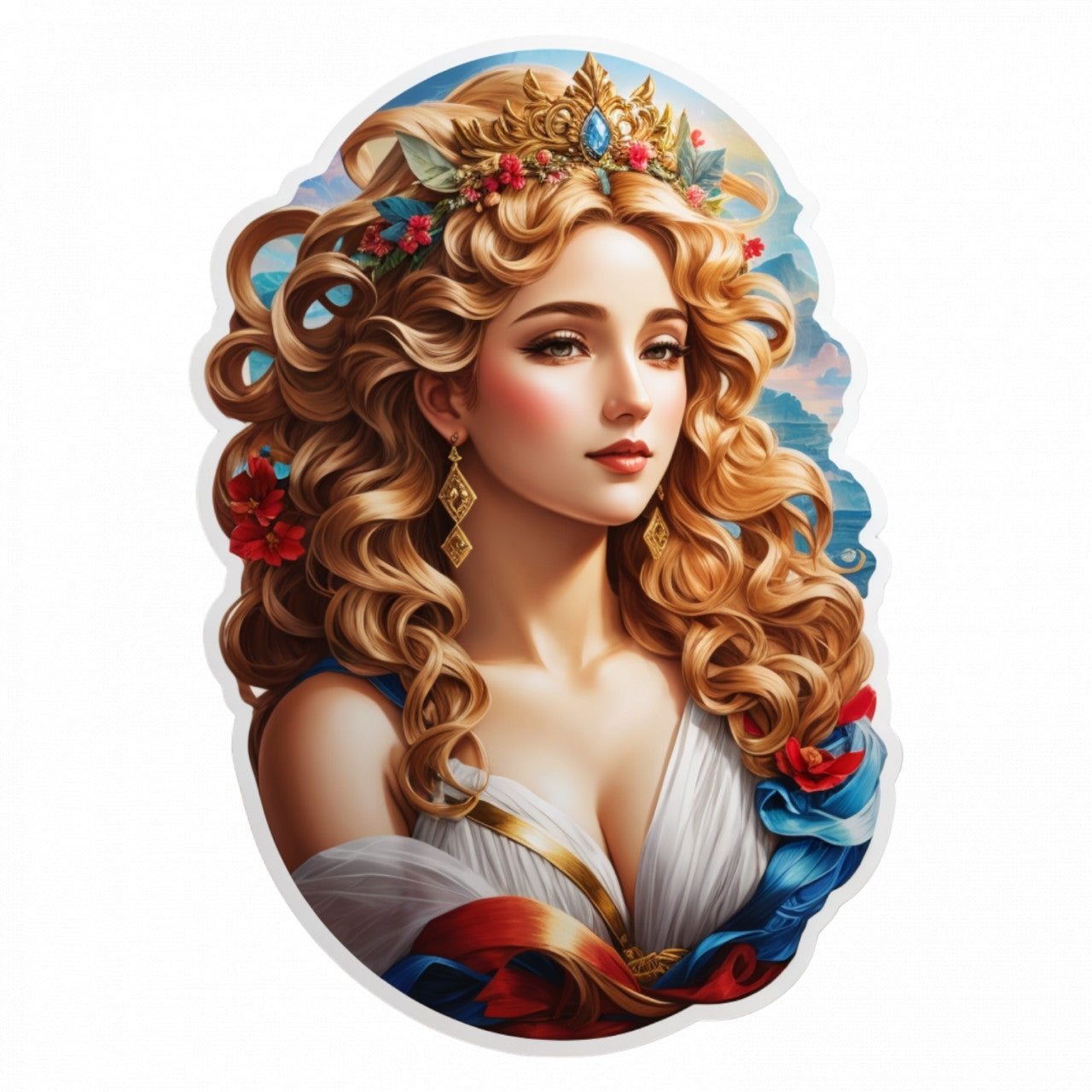 Set 3 bucati, Sticker decorativ, Zeita greaca Afrodita cu tiara, Rezistent la apa, NO164, 6 cm, Multicolor