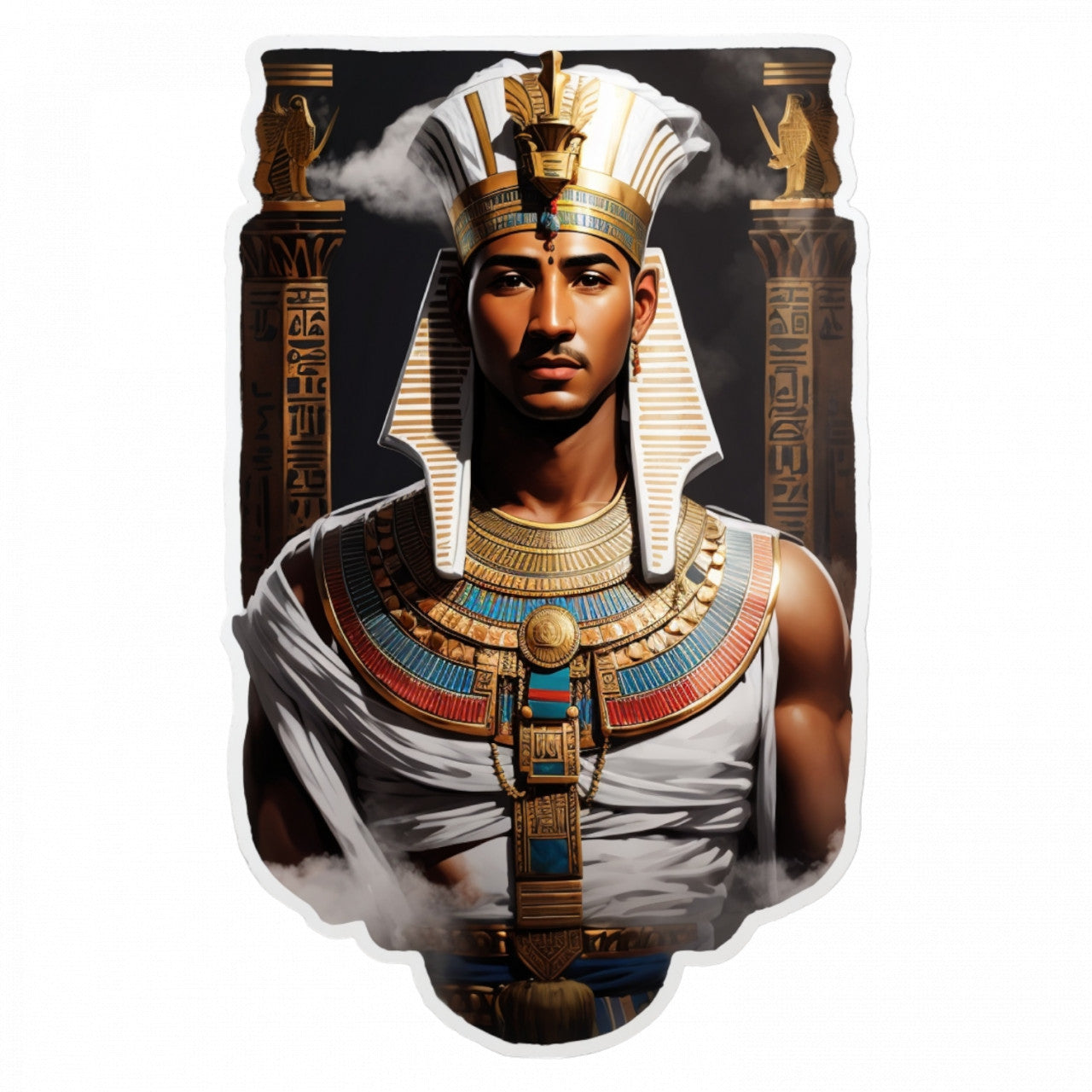 Set 3 bucati, Sticker decorativ, Zeu egiptean Imhotep cu platosa, Rezistent la apa, NO735, 6 cm, Multicolor