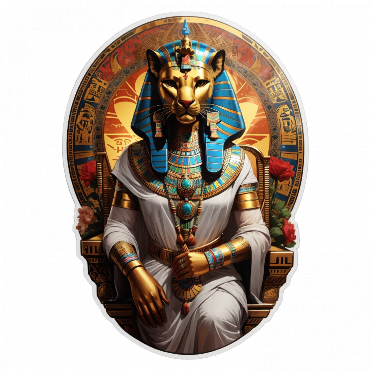 Set 3 bucati, Sticker decorativ, Zeu egiptean Sekhmet, Rezistent la apa, NO1186, 6 cm, Multicolor