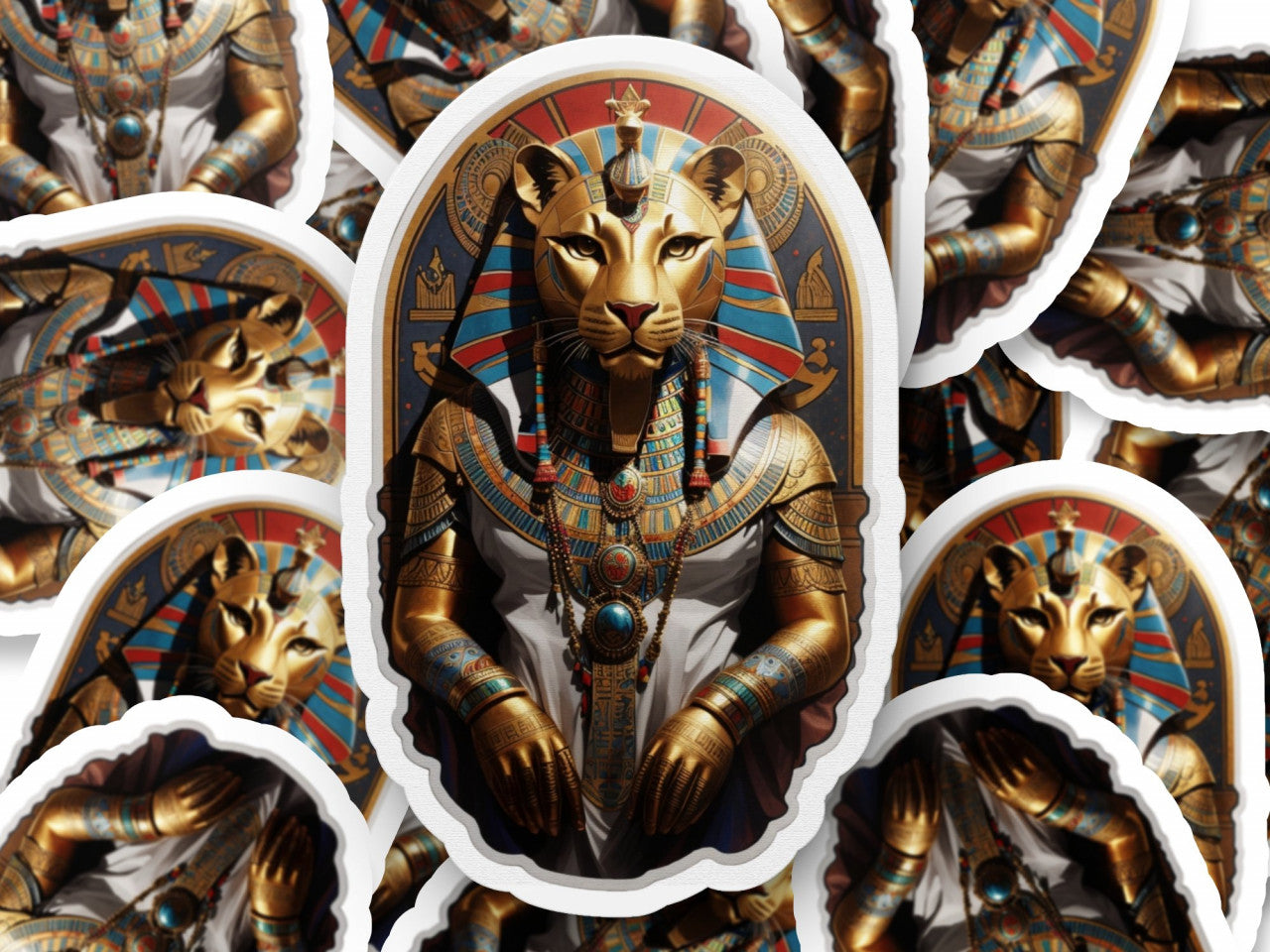 Set 3 bucati, Sticker decorativ, Zeu egiptean Sekhmet, Rezistent la apa, NO1187, 6 cm, Multicolor