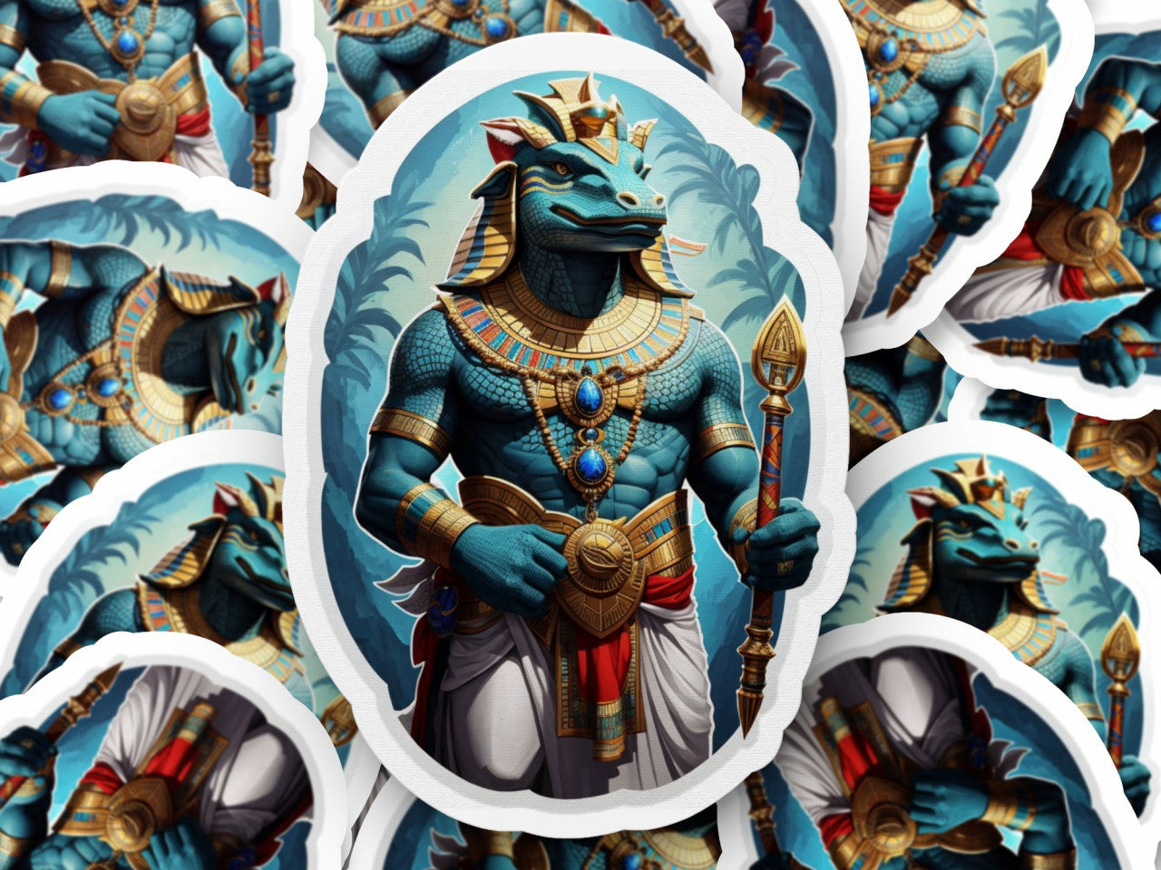 Set 3 bucati, Sticker decorativ, Zeu egiptean Sobek, Rezistent la apa, NO1247, 6 cm, Multicolor