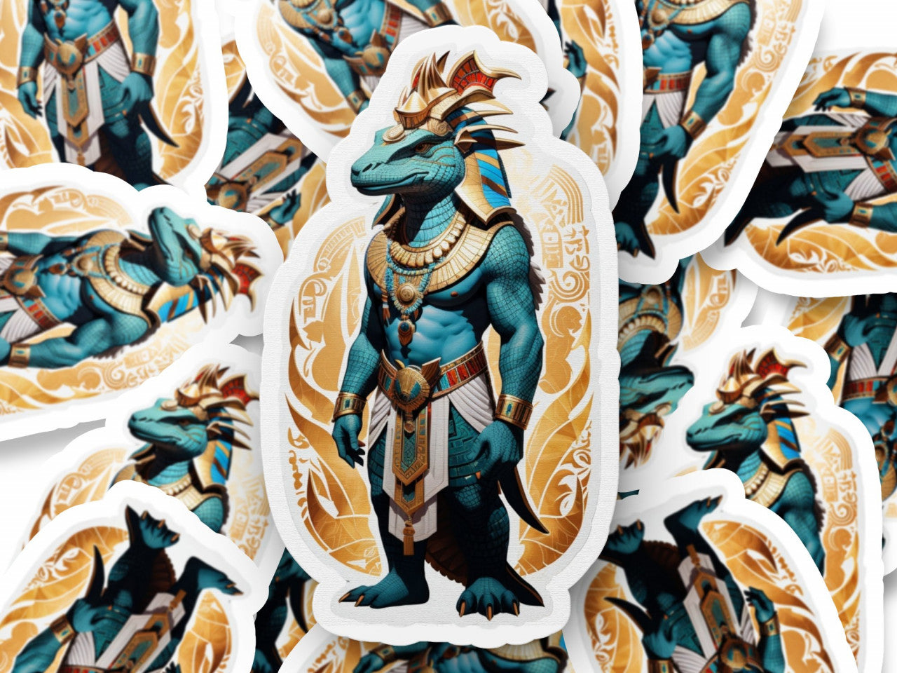 Set 3 bucati, Sticker decorativ, Zeu egiptean Sobek, Rezistent la apa, NO1249, 6 cm, Multicolor