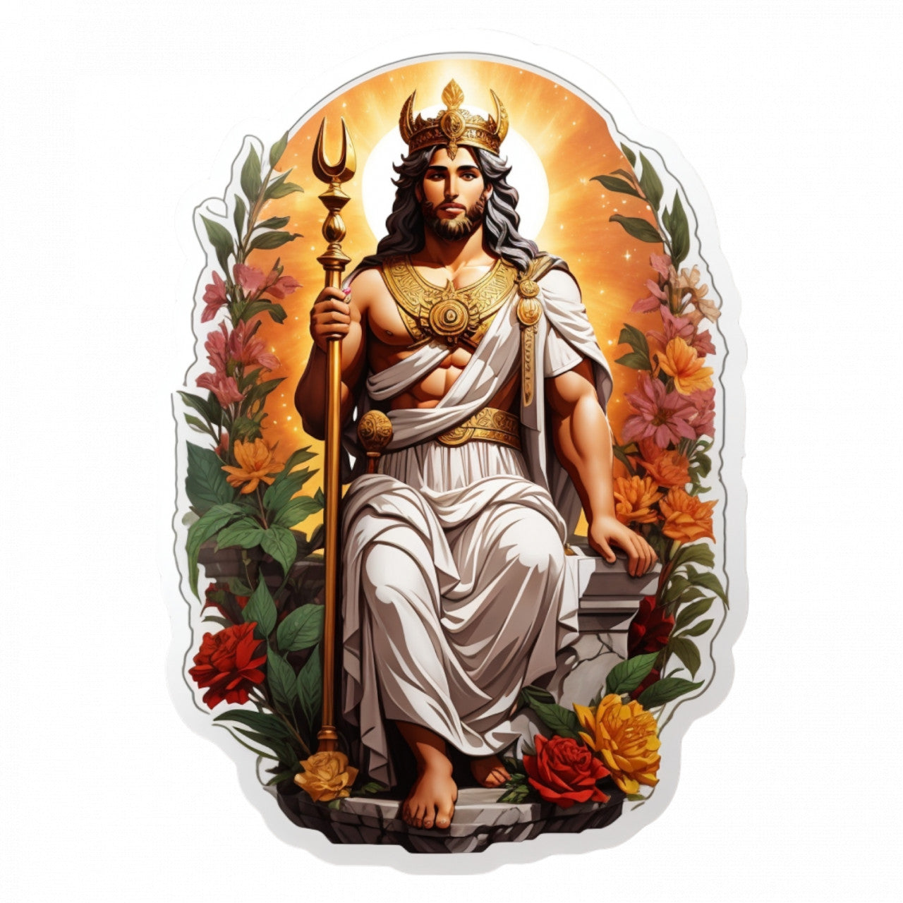 Set 3 bucati, Sticker decorativ, Zeu grec pe tron, Rezistent la apa, NO682, 6 cm, Multicolor