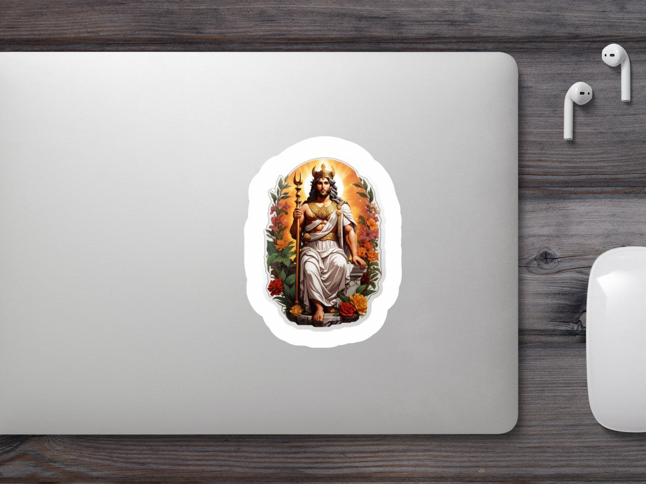 Set 3 bucati, Sticker decorativ, Zeu grec pe tron, Rezistent la apa, NO682, 6 cm, Multicolor