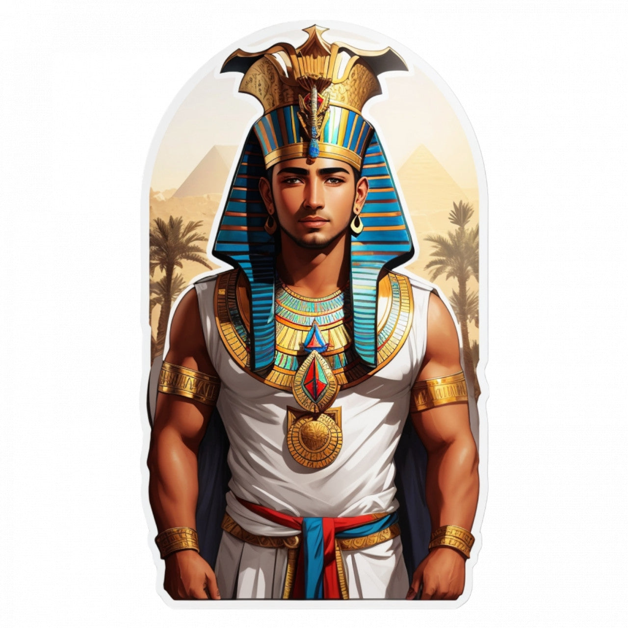 Set 3 bucati, Sticker decorativ, Zeul egiptean Ammon cu coif, Rezistent la apa, NO192, 6 cm, Multicolor