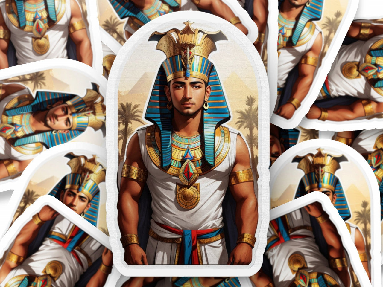 Set 3 bucati, Sticker decorativ, Zeul egiptean Ammon cu coif, Rezistent la apa, NO192, 6 cm, Multicolor