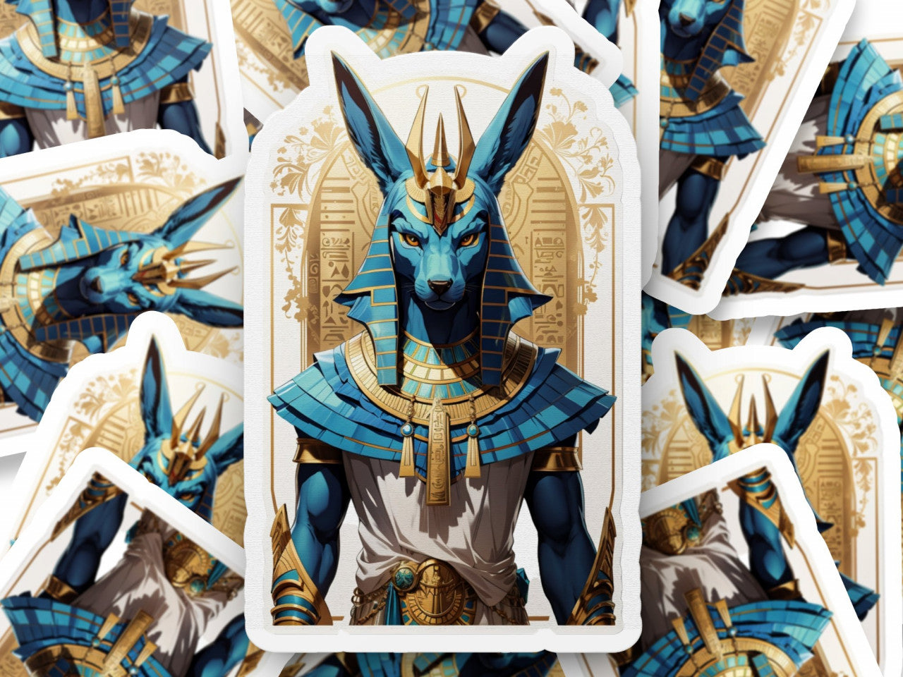 Set 3 bucati, Sticker decorativ, Zeul egiptean Anubis bust, Rezistent la apa, NO169, 6 cm, Multicolor