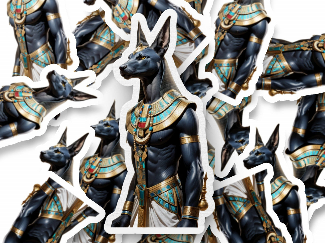 Set 3 bucati, Sticker decorativ, Zeul egiptean Anubis ceramica, Rezistent la apa, NO171, 6 cm, Multicolor