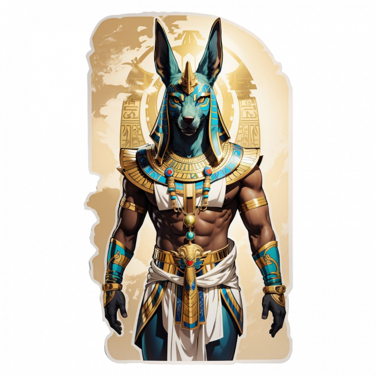 Set 3 bucati, Sticker decorativ, Zeul egiptean Anubis cu platosa, Rezistent la apa, NO170, 6 cm, Multicolor