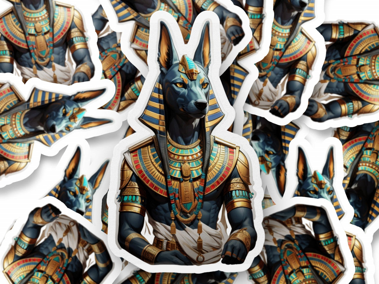 Set 3 bucati, Sticker decorativ, Zeul egiptean Anubis, Rezistent la apa, NO168, 6 cm, Multicolor