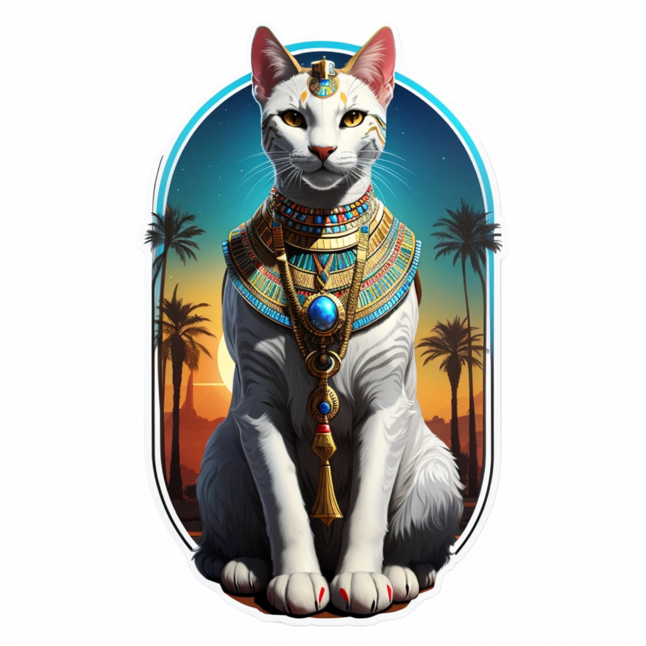 Set 3 bucati, Sticker decorativ, Zeul egiptean Bastet in desert, Rezistent la apa, NO73, 6 cm, Multicolor