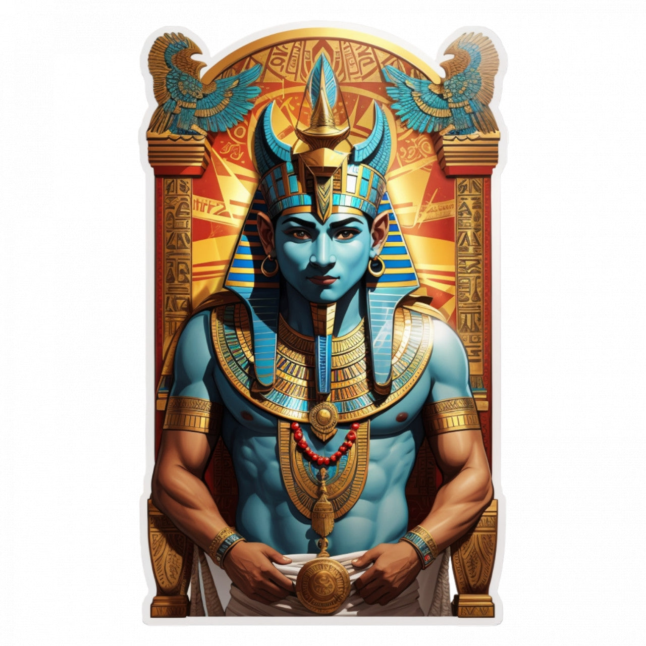 Set 3 bucati, Sticker decorativ, Zeul egiptean Bes, Rezistent la apa, NO30, 6 cm, Multicolor