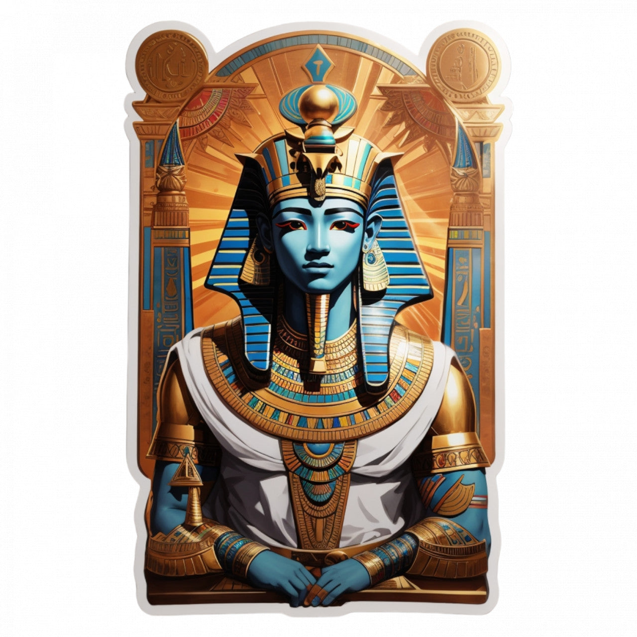 Set 3 bucati, Sticker decorativ, Zeul egiptean Min pe tron, Rezistent la apa, NO914, 6 cm, Multicolor