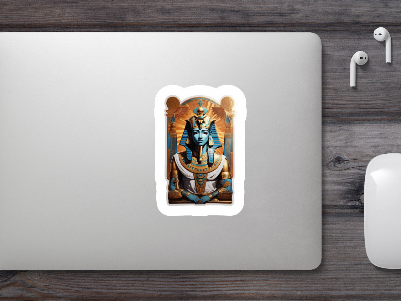 Set 3 bucati, Sticker decorativ, Zeul egiptean Min pe tron, Rezistent la apa, NO914, 6 cm, Multicolor