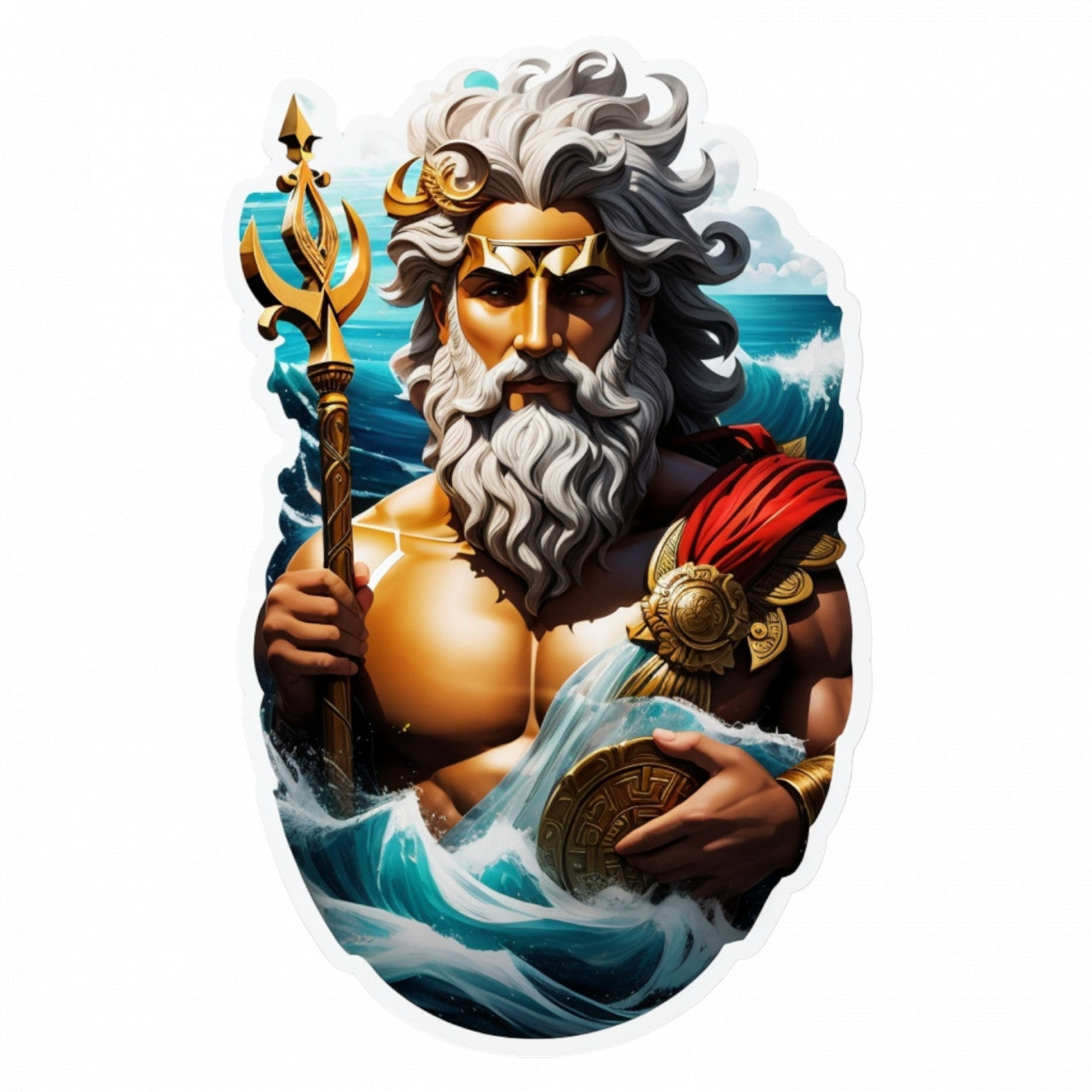 Set 3 bucati, Sticker decorativ, Zeul egiptean Oceanus cu sulita, Rezistent la apa, NO975, 6 cm, Multicolor