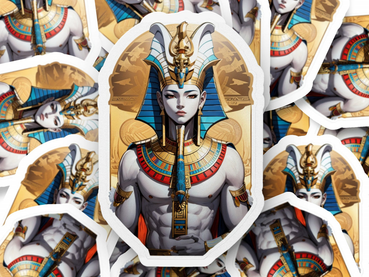 Set 3 bucati, Sticker decorativ, Zeul egiptean Osiris, Rezistent la apa, NO997, 6 cm, Multicolor