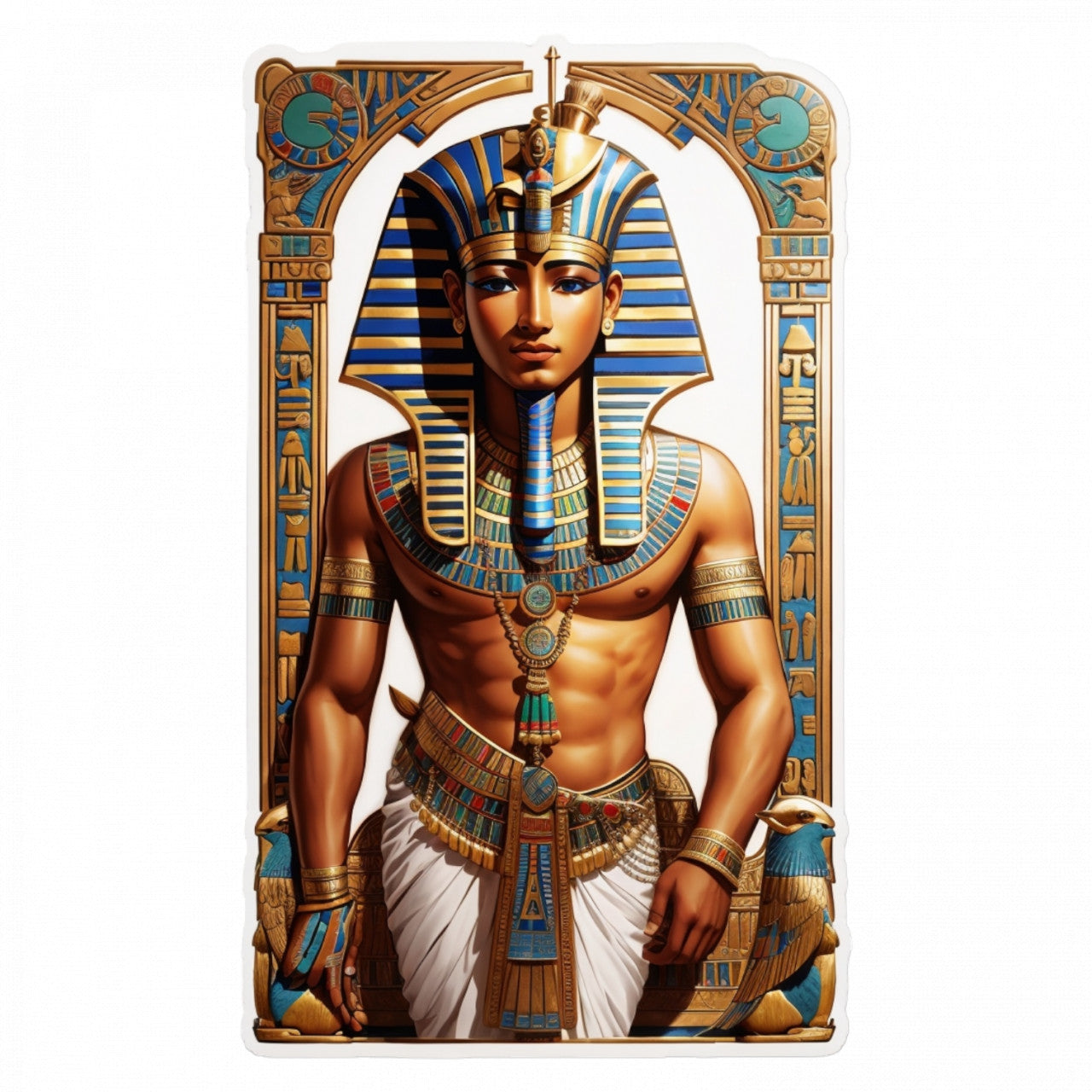 Set 3 bucati, Sticker decorativ, Zeul egiptean Ptah, Rezistent la apa, NO1114, 6 cm, Multicolor