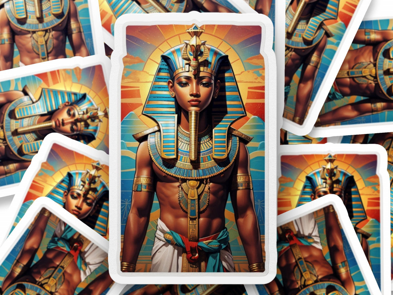 Set 3 bucati, Sticker decorativ, Zeul egiptean Ptah, Rezistent la apa, NO1115, 6 cm, Multicolor