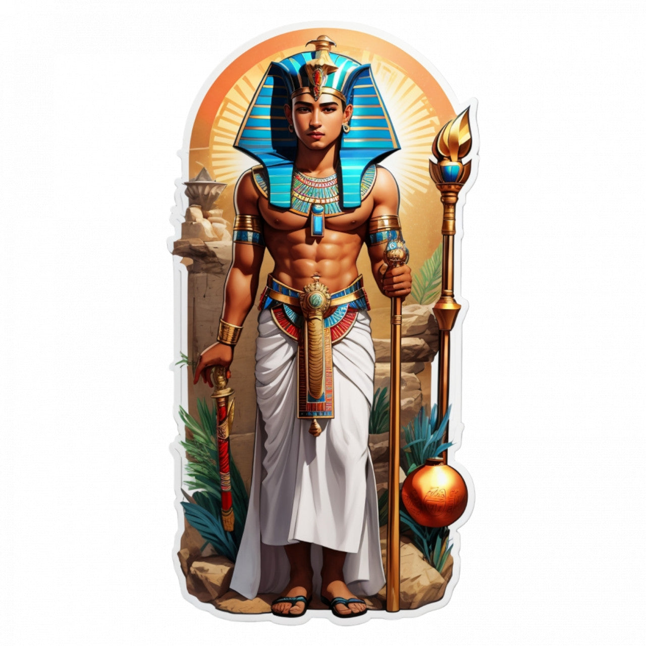 Set 3 bucati, Sticker decorativ, Zeul egiptean Thot cu sceptru, Rezistent la apa, NO1295, 6 cm, Multicolor