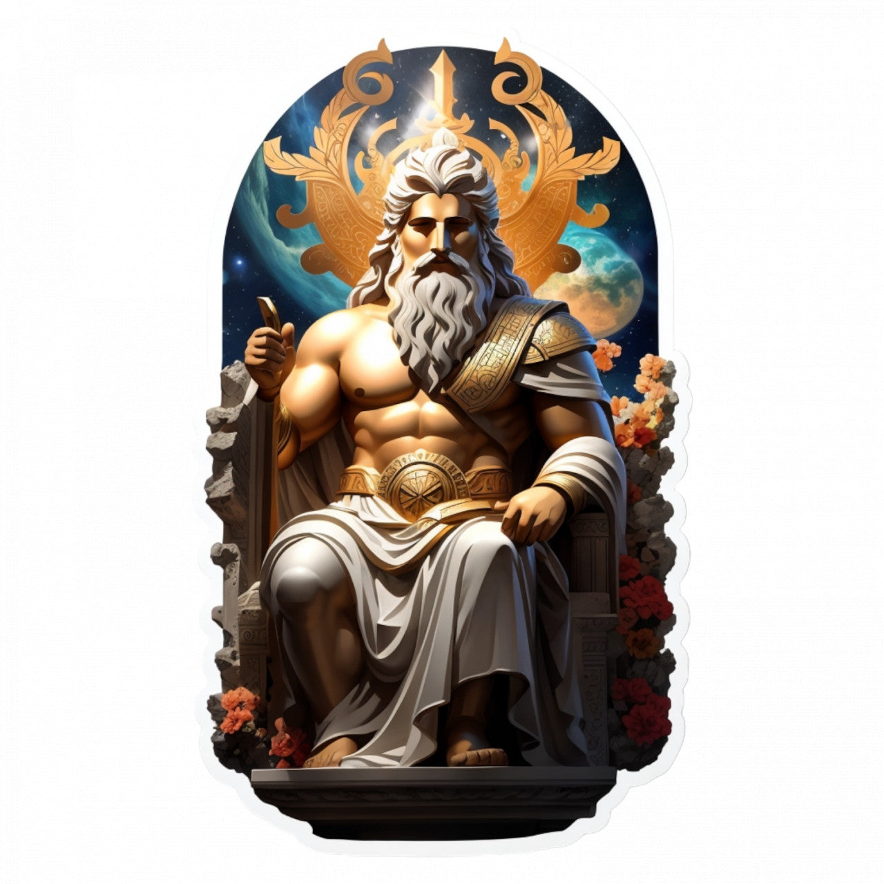 Set 3 bucati, Sticker decorativ, Zeul grec Aether pe tron , Rezistent la apa, NO234, 6 cm, Multicolor